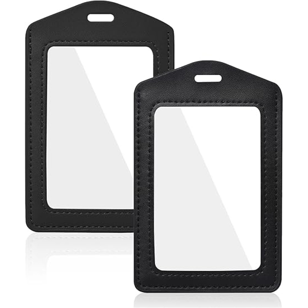 2 Pcs Genuine Leather ID Badge Holder