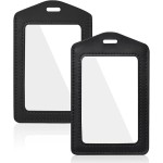 2 Pcs Genuine Leather ID Badge Holder
