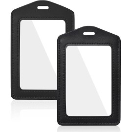 2 Pcs Genuine Leather ID Badge Holder