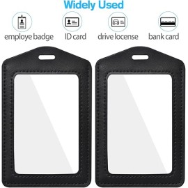 2 Pcs Genuine Leather ID Badge Holder